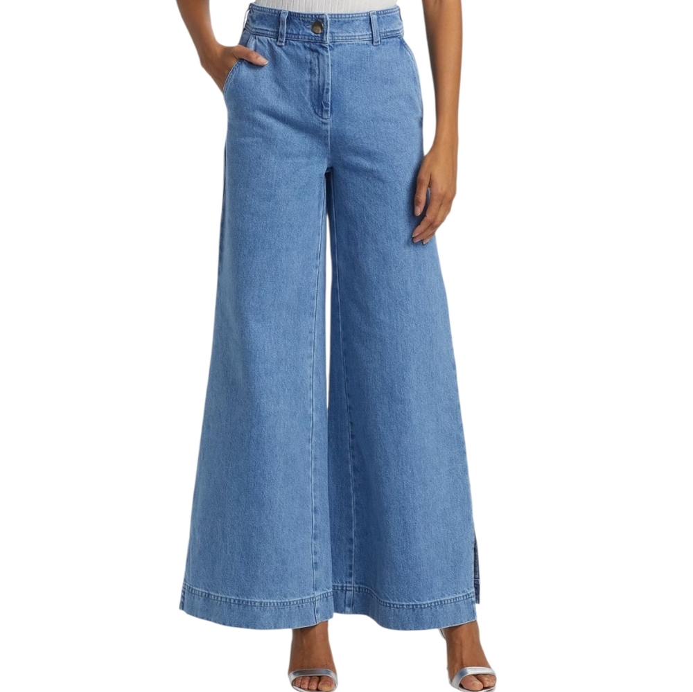 Toccin Eileen High Rise Wide Leg Side Slit Jeans Light Wash 100% Cotton Size 0
